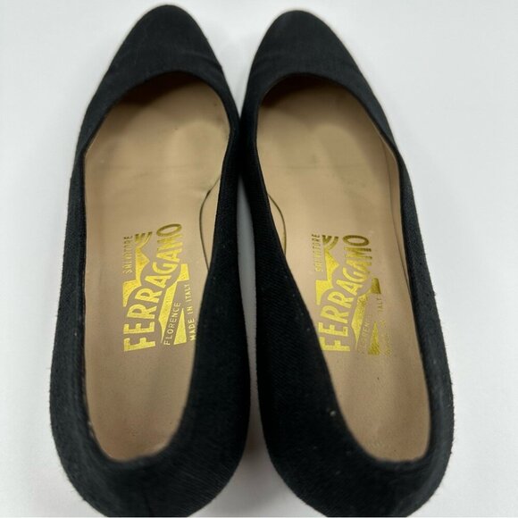 Salvatore Ferragamo Women’s Black Canvas Block Heel Designer Heels US 6.5 AA - Picture 5 of 16